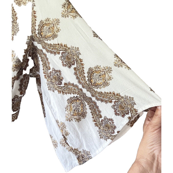 H&M Women’s Dress SZ 12 Batik White/Brown 100% Viscose Office Career Classy - Picture 3 of 10